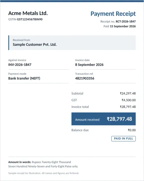 Sample Receipt RCT-2026-1847