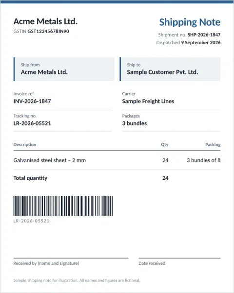 Sample Shipping Note SHP-2026-1847